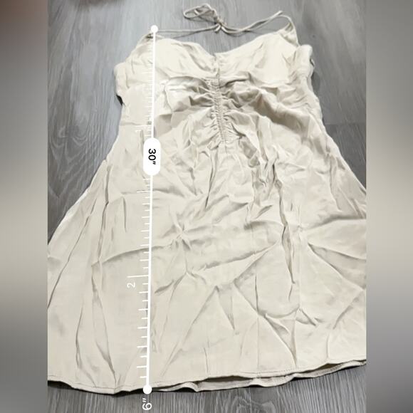 Zara Satin Ruched Beige Halter Tie Shift Mini Slip Dress Size‎ M NWT - Picture 11 of 11